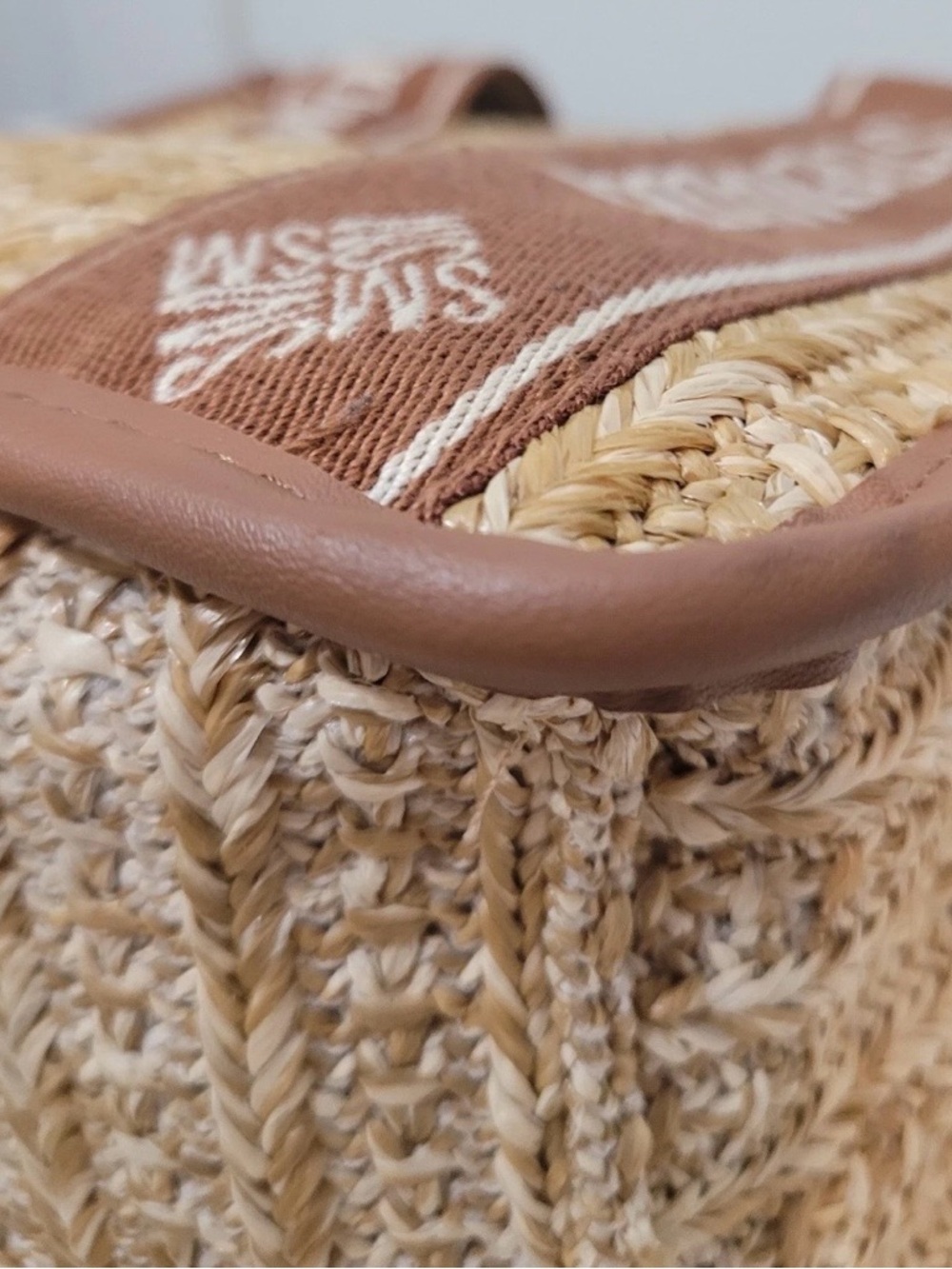 Steve Madden Brown and Cream Straw Tote Satchel - Picture 12 of 16